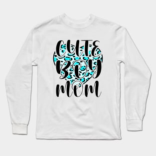 Cute Boy Mom Leopard Heart Mother's Day Boy Mama Mom Long Sleeve T-Shirt